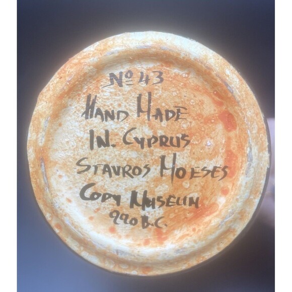 Greek Hand Made Ceramic Pottery Vase Cyprus Stavros Moeses 43 Copy Museum 990 BC - Picture 8 of 8